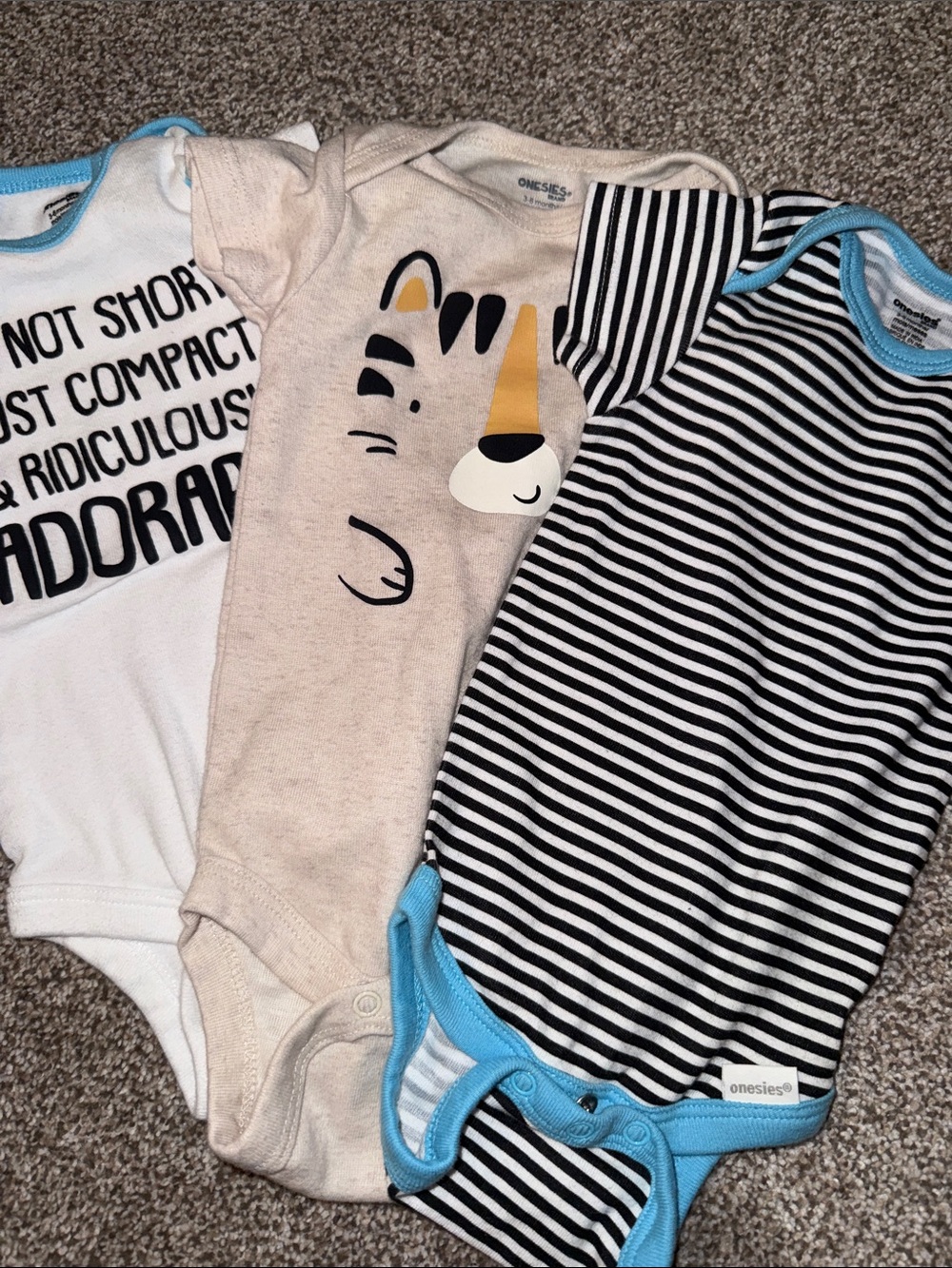 Onesies brand Baby One-Piece Pack of 3 - Blue, White, Cream